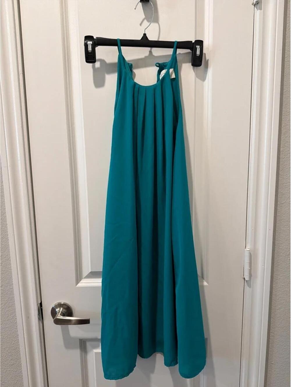 Everly Teal Sleeveless Maxi Dress with Button Detail